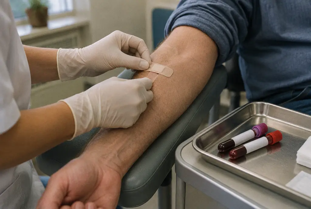 A nurse placing a plaster after a blood draw